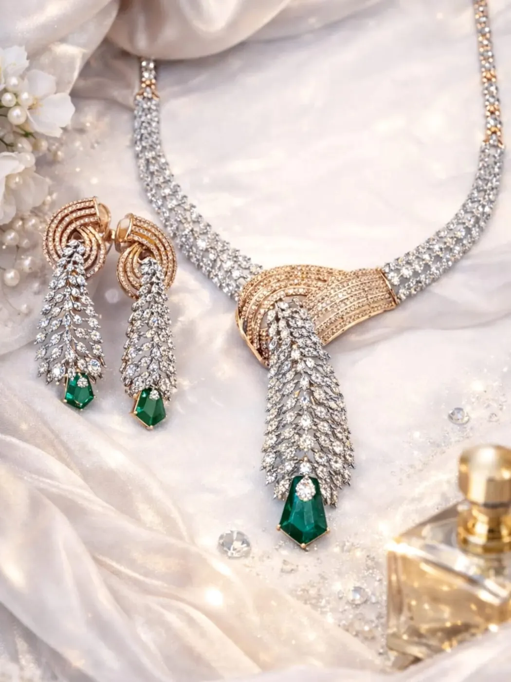 Diamond earrings and necklace
