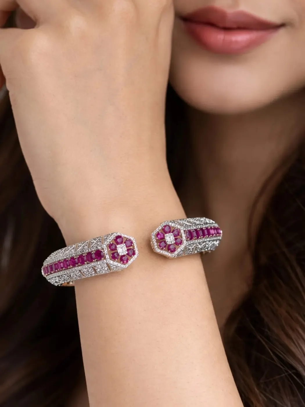 Diamond and ruby cuff bracelet