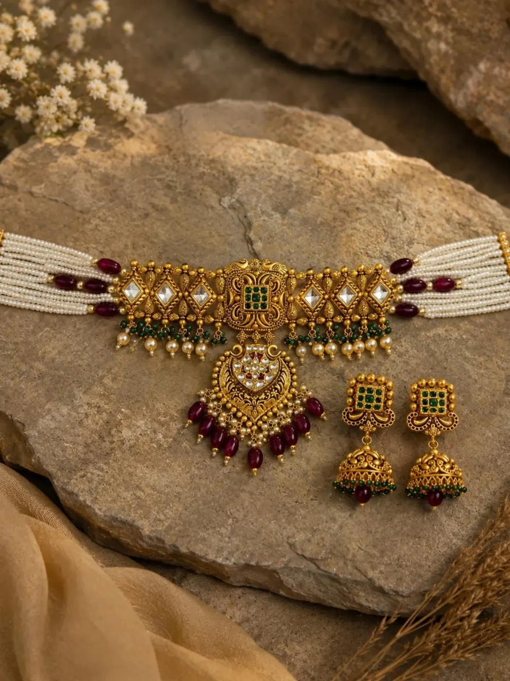 Polki pearl choker set